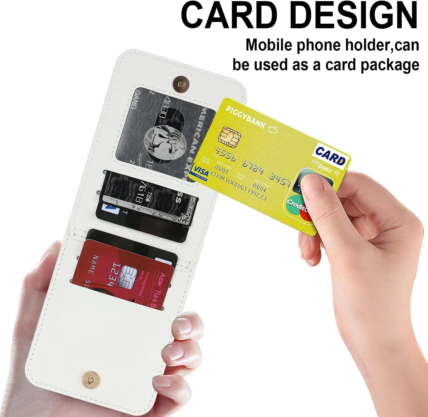 Phone Case for Samsung Galaxy Z Flip 5, Crossbody Wallet Phone Cover with Card Holders Cash Slot Kickstand Wristlet Strap, Fashion Leather Handbag Flip 5 Phone Case for Women Girls (White)