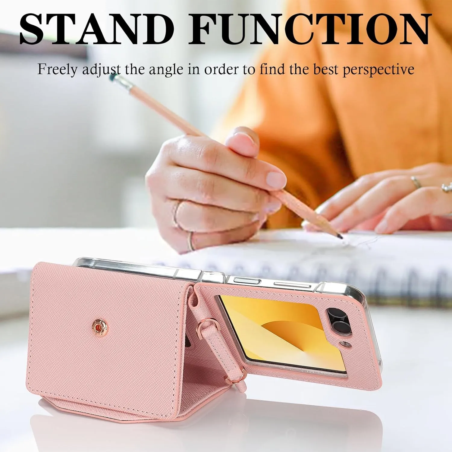 Phone Case for Samsung Galaxy Z Flip 6, Crossbody Wallet Phone Cover with Card Holders Cash Slot Wristlet Strap, Fashion Leather Handbag Flip 6 Phone Case for Women Girls (Pink)