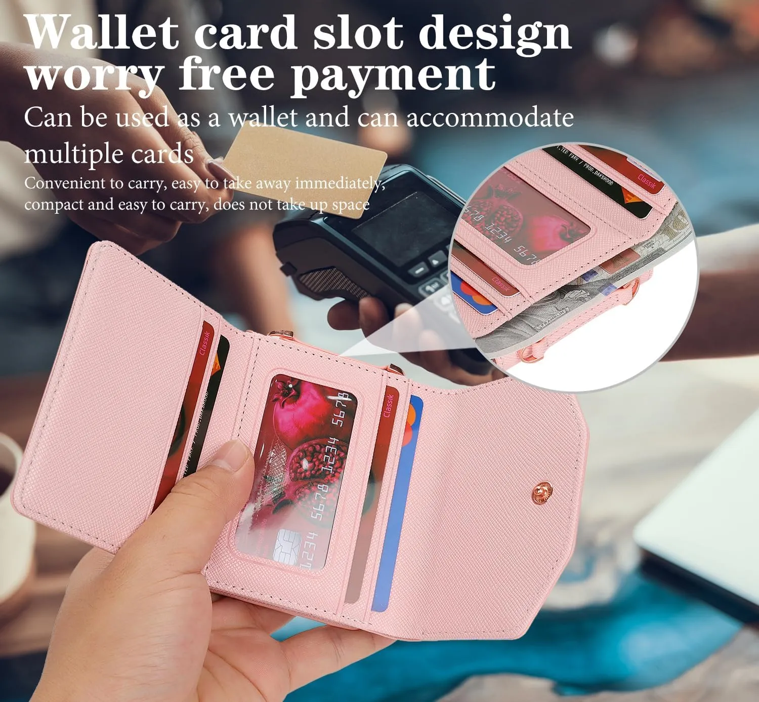 Phone Case for Samsung Galaxy Z Flip 6, Crossbody Wallet Phone Cover with Card Holders Cash Slot Wristlet Strap, Fashion Leather Handbag Flip 6 Phone Case for Women Girls (Pink)