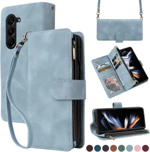 Phone Filp Case Compatible With Samsung Galaxy Z Fold 5 5G Wallet Case with Card Holder, Soft PU Leather Flip Case, Large Capacity Case Wallet Zipper Flip Wallet Style Drop-proof Case Crossbody Bag Pr