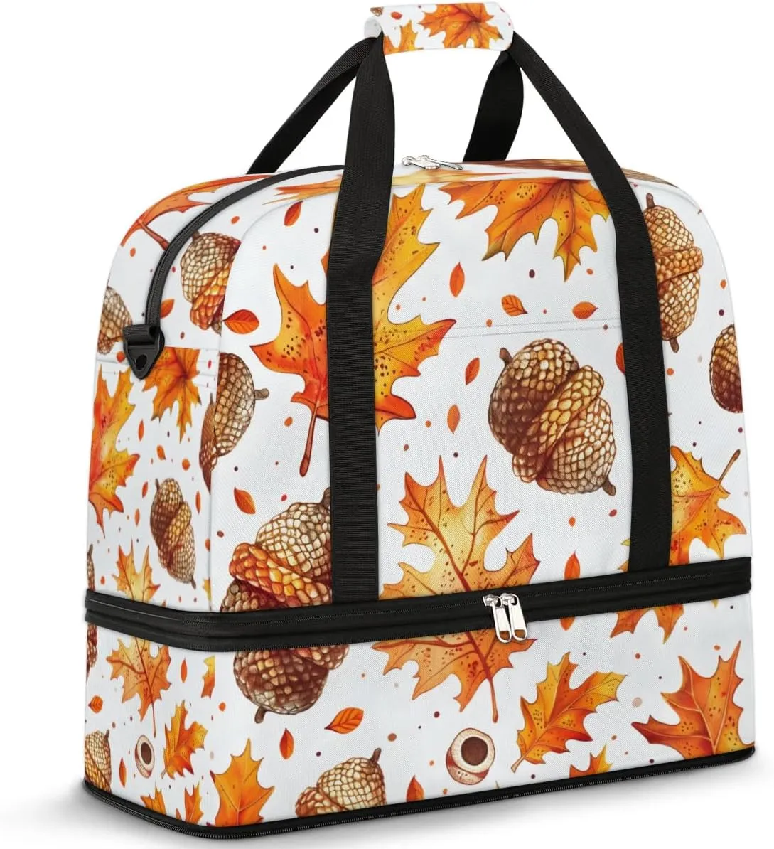 Pine Nut Plant Leaves Travel Duffel Bag for Women Men Weekender Overnight Bag with Shoe Compartment Foldable Sports Gym Luggage Bag