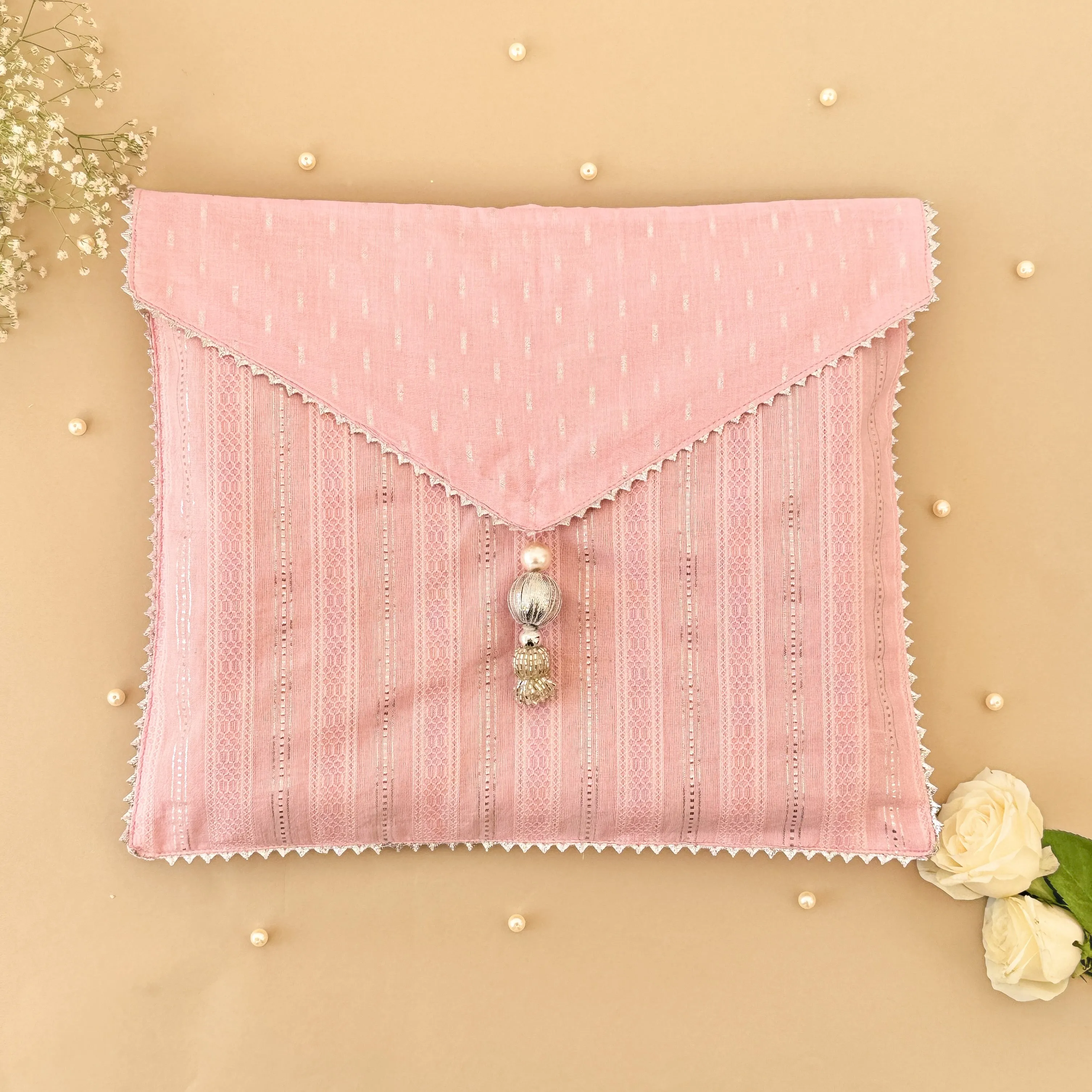 Pink & Silver Striped Saree/Stole Cases