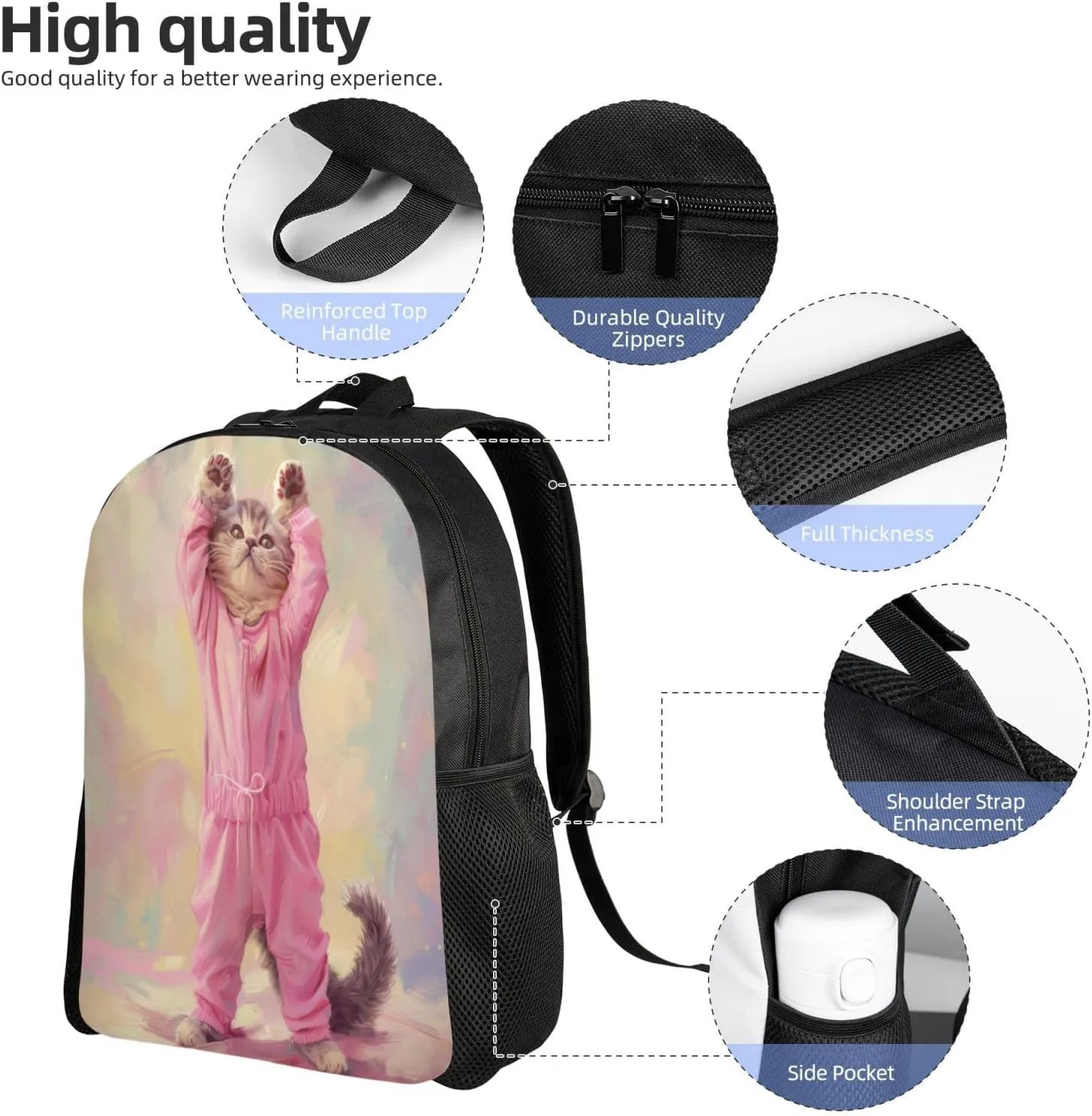 Pink Cat Backpack Waterproof Anti Theft Durable Light Laptop Bag Backpacks For Women Men Travel Gym Backpack