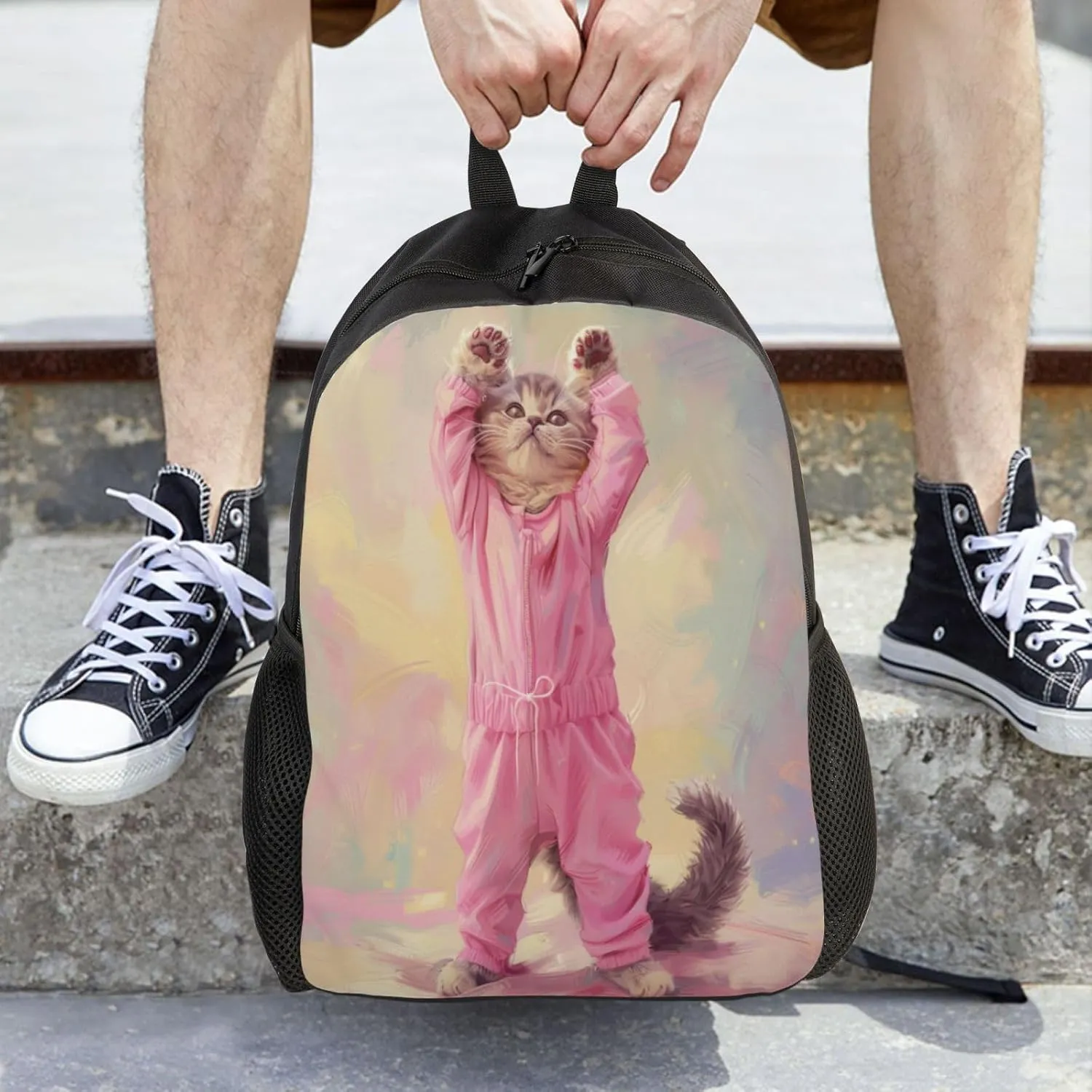 Pink Cat Backpack Waterproof Anti Theft Durable Light Laptop Bag Backpacks For Women Men Travel Gym Backpack