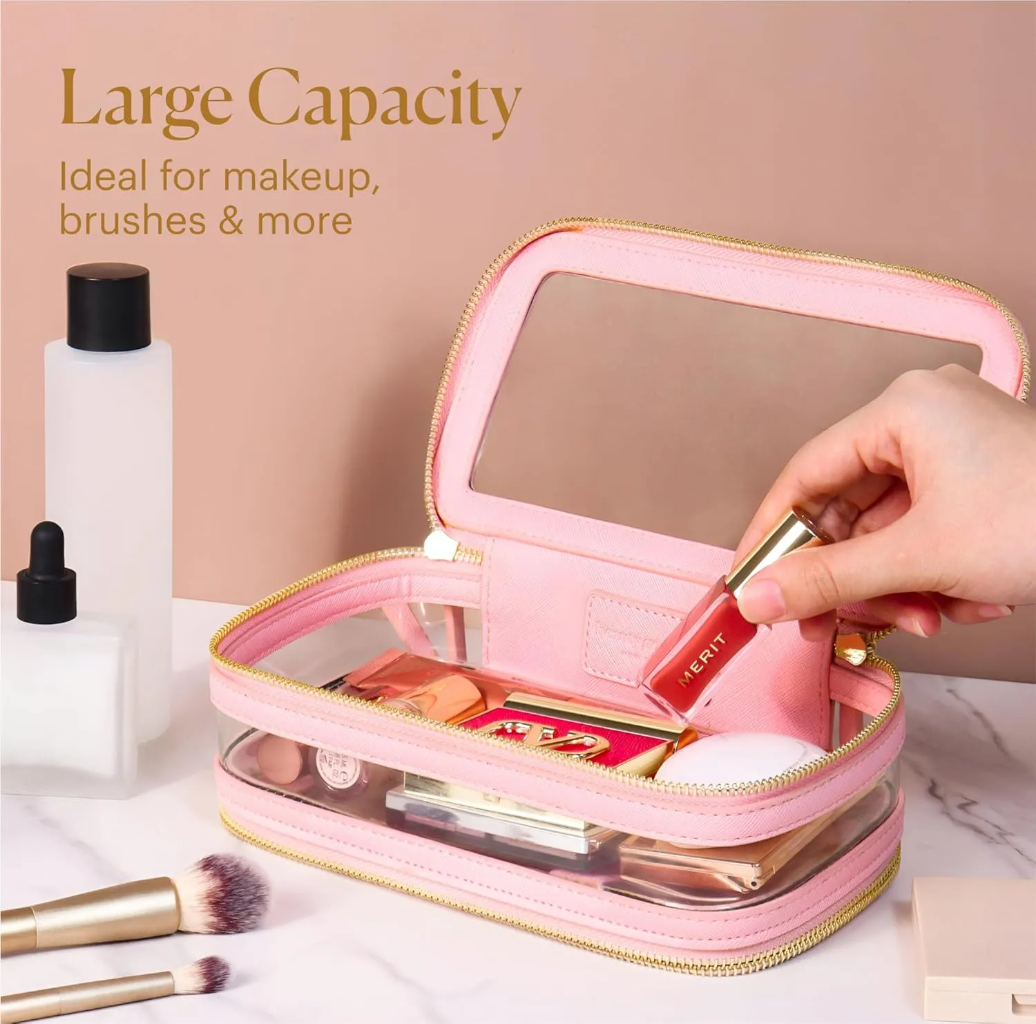 Pink Makeup Bag Organizer, Cosmetic Bag, Toiletry Bag for Women Makeup Pouch, Travel Makeup Bag Small Makeup Bag for Purse Pouch Bags