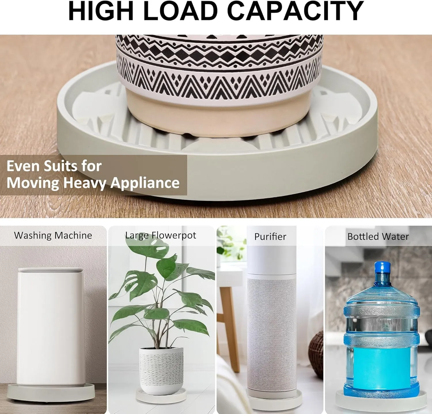 Plant Caddy with Hidden Wheels, 4 Invisible Caters, Rolling Plants Stand with Wheel Dolly, Wheeled Planter Roller Base, Indoor Pots Holder Tray Plants Pallet, 12Inch, Beige, 2Pack