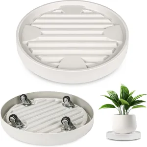 Plant Caddy with Hidden Wheels, 4 Invisible Caters, Rolling Plants Stand with Wheel Dolly, Wheeled Planter Roller Base, Indoor Pots Holder Tray Plants Pallet, 12Inch, Beige, 2Pack