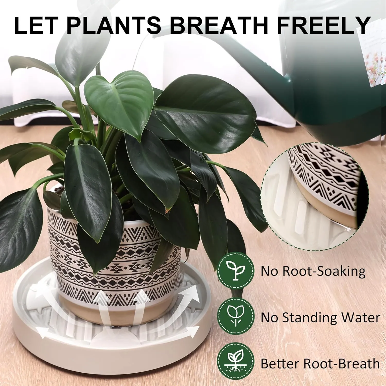 Plant Caddy with Hidden Wheels, 4 Invisible Caters, Rolling Plants Stand with Wheel Dolly, Wheeled Planter Roller Base, Indoor Pots Holder Tray Plants Pallet, 12Inch, Beige, 2Pack