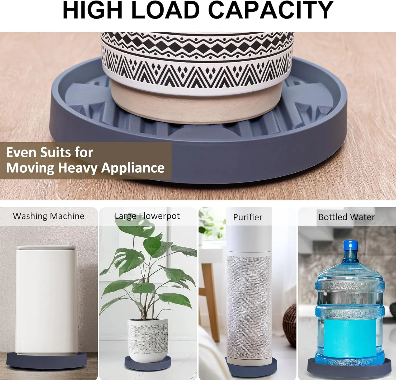 Plant Caddy with Hidden Wheels, 4 Invisible Caters, Rolling Plants Stand with Wheel Dolly, Wheeled Planter Roller Base, Indoor Pots Holder Tray Plants Pallet, 12Inch, Grey, 2Pack