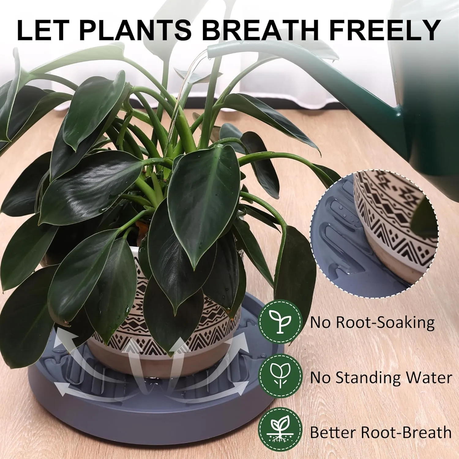 Plant Caddy with Hidden Wheels, 4 Invisible Caters, Rolling Plants Stand with Wheel Dolly, Wheeled Planter Roller Base, Indoor Pots Holder Tray Plants Pallet, 12Inch, Grey, 2Pack