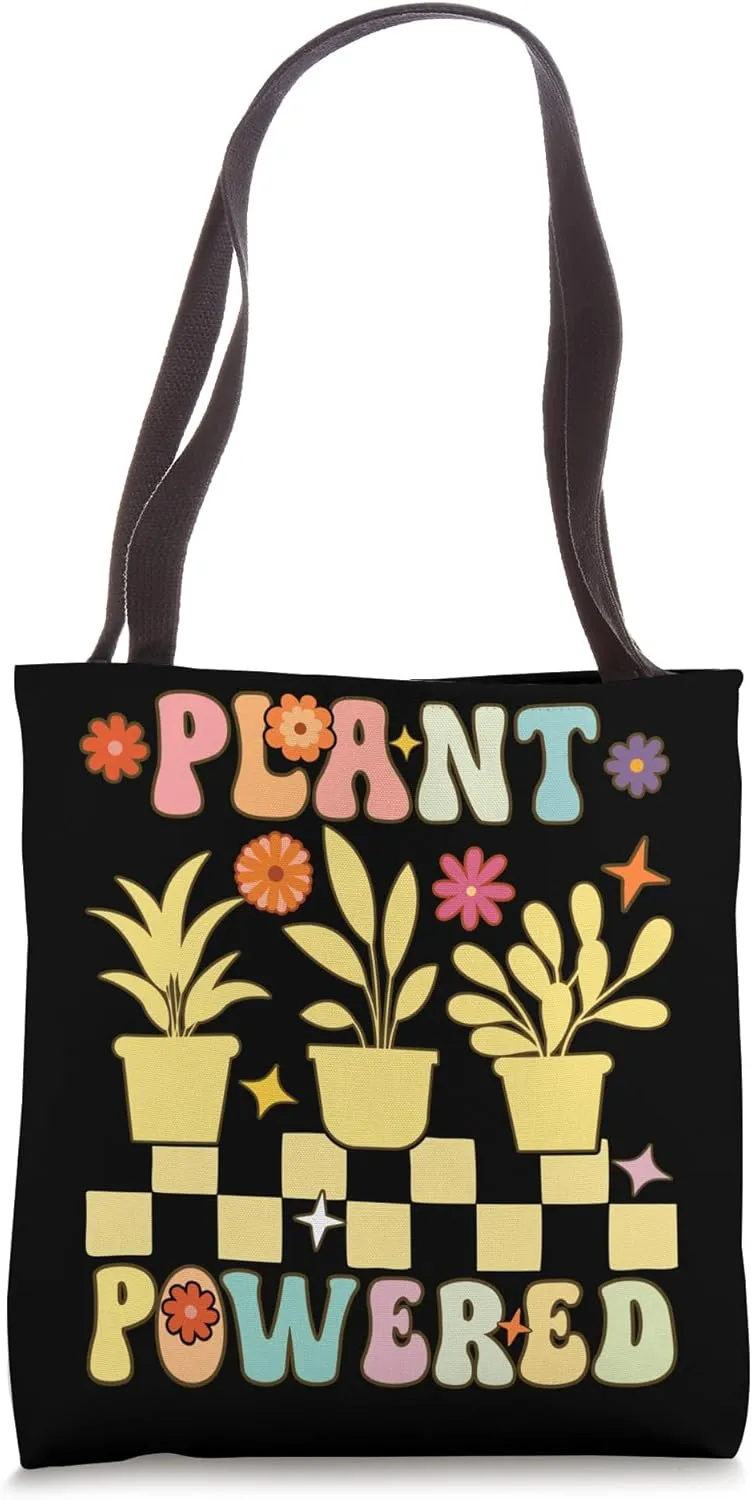 Plant Powered Groovy Plant Based Diet Vegan Veganism Tote Bag