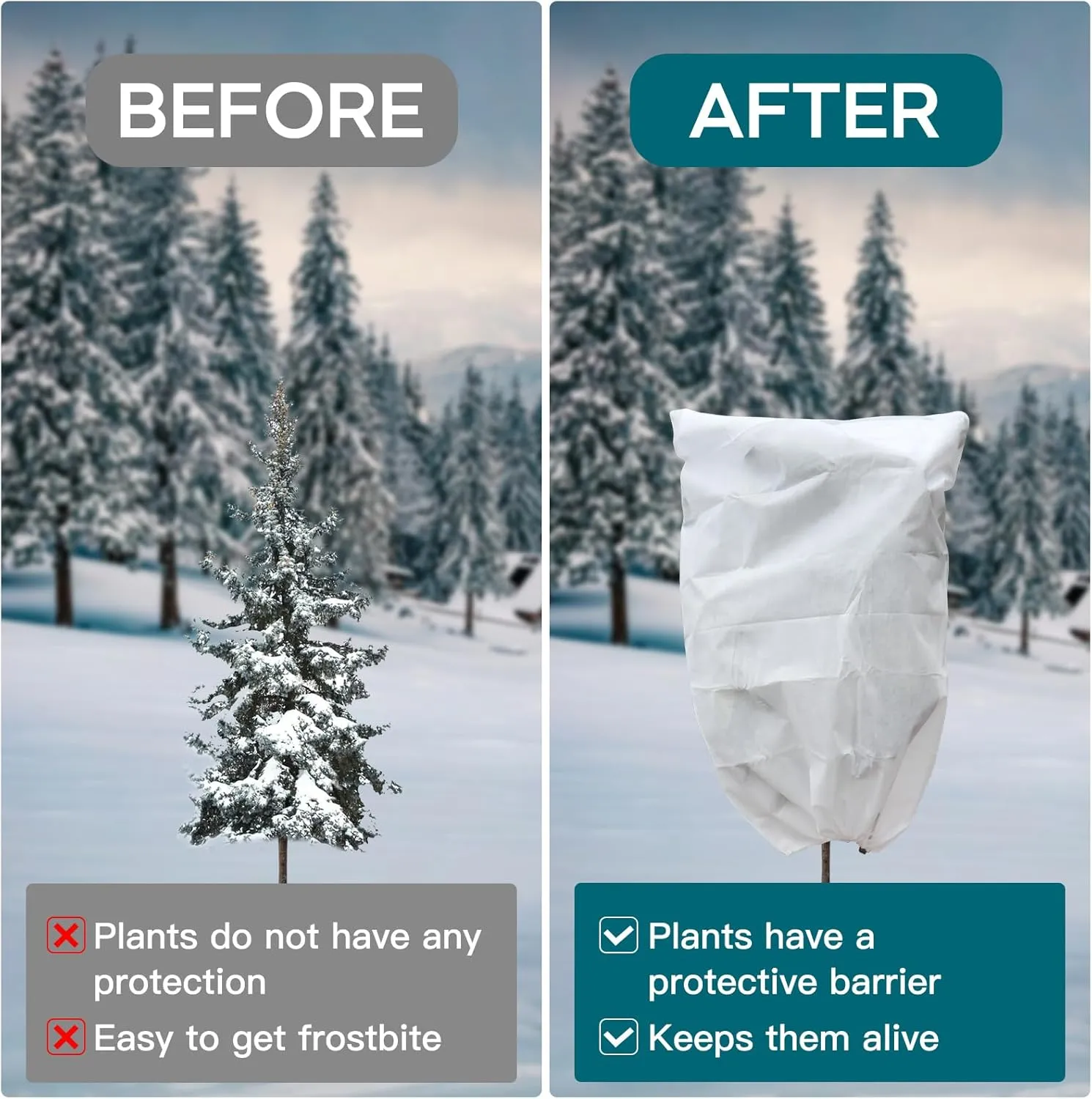 Plant Protection Frost Covers, 3 Pack Reusable Freeze Protection Bags with Drawstring and Zipper, Winter Heavy-Duty Outdoor Protector Blankets for Trees Shrubs(47.2'' x 70.8',White)