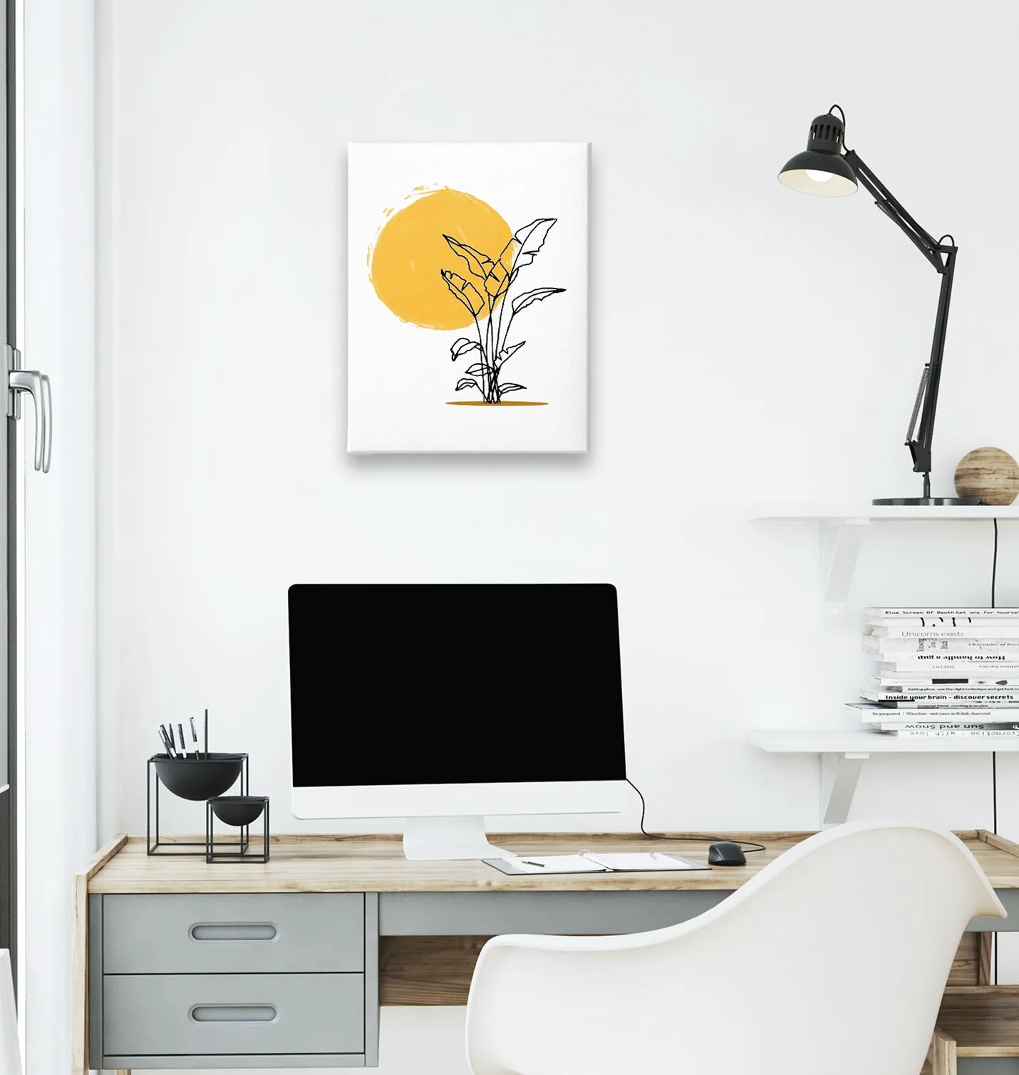 Plants By Sun White Canvas Wall Art 35x40cm