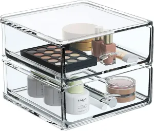 Plastic Drawer Storage, Makeup Organizer Countertop, Skincare, Jewelry, Desk, Pantry, Bathroom Drawer Organizer, 2 Drawers