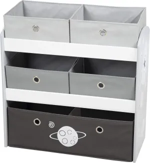 Play Shelf - Grey Space - Children's Multi-Bin Toy Organizer, Shelf Storage Cabinet with 5 Fabric Boxes, Boys & Girls