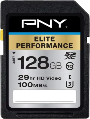PNY 128GB Elite Performance Class 10 U3 SDXC Flash Memory Card - 95MB/s, Class 10, U3, 4K UHD, Full HD, UHS-I, Full Size SD