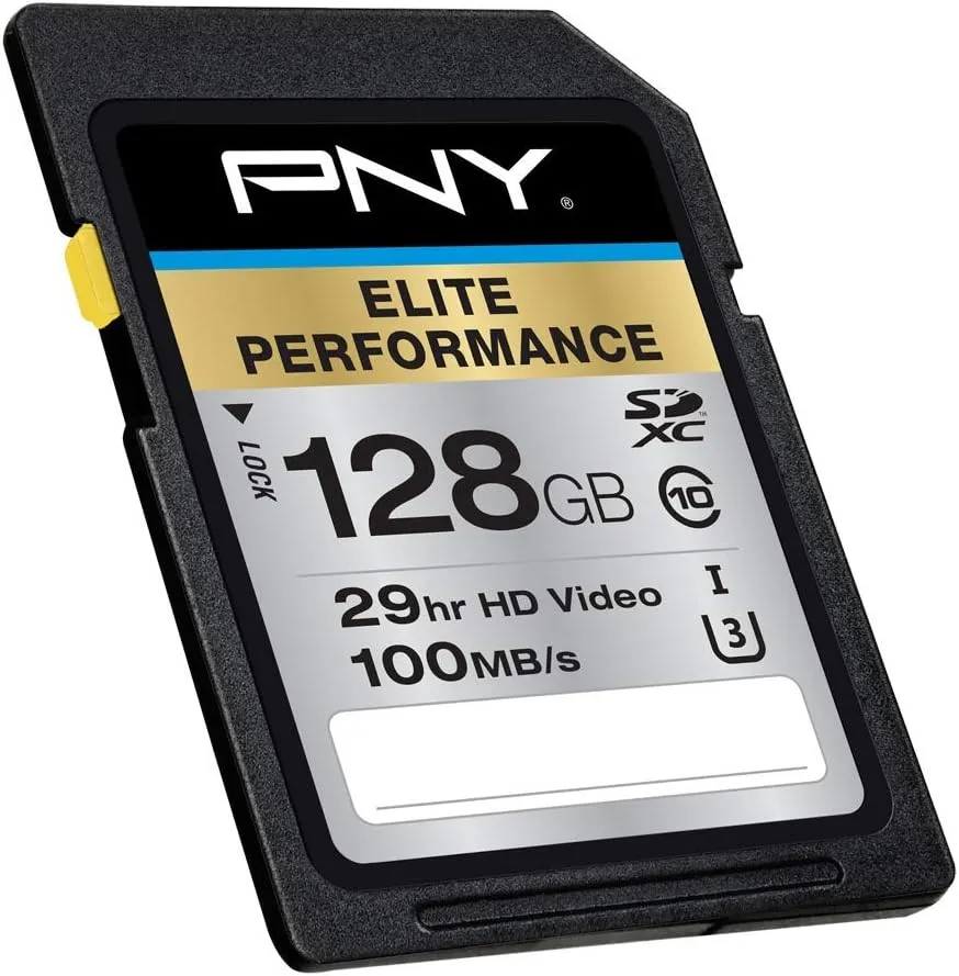 PNY 128GB Elite Performance Class 10 U3 SDXC Flash Memory Card - 95MB/s, Class 10, U3, 4K UHD, Full HD, UHS-I, Full Size SD