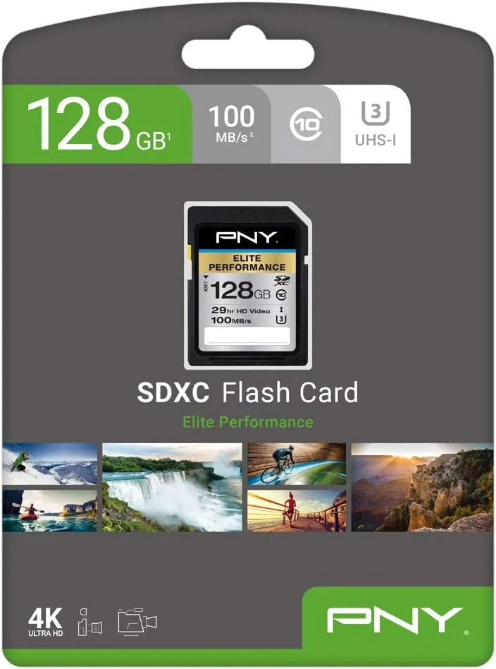 PNY 128GB Elite Performance Class 10 U3 SDXC Flash Memory Card - 95MB/s, Class 10, U3, 4K UHD, Full HD, UHS-I, Full Size SD