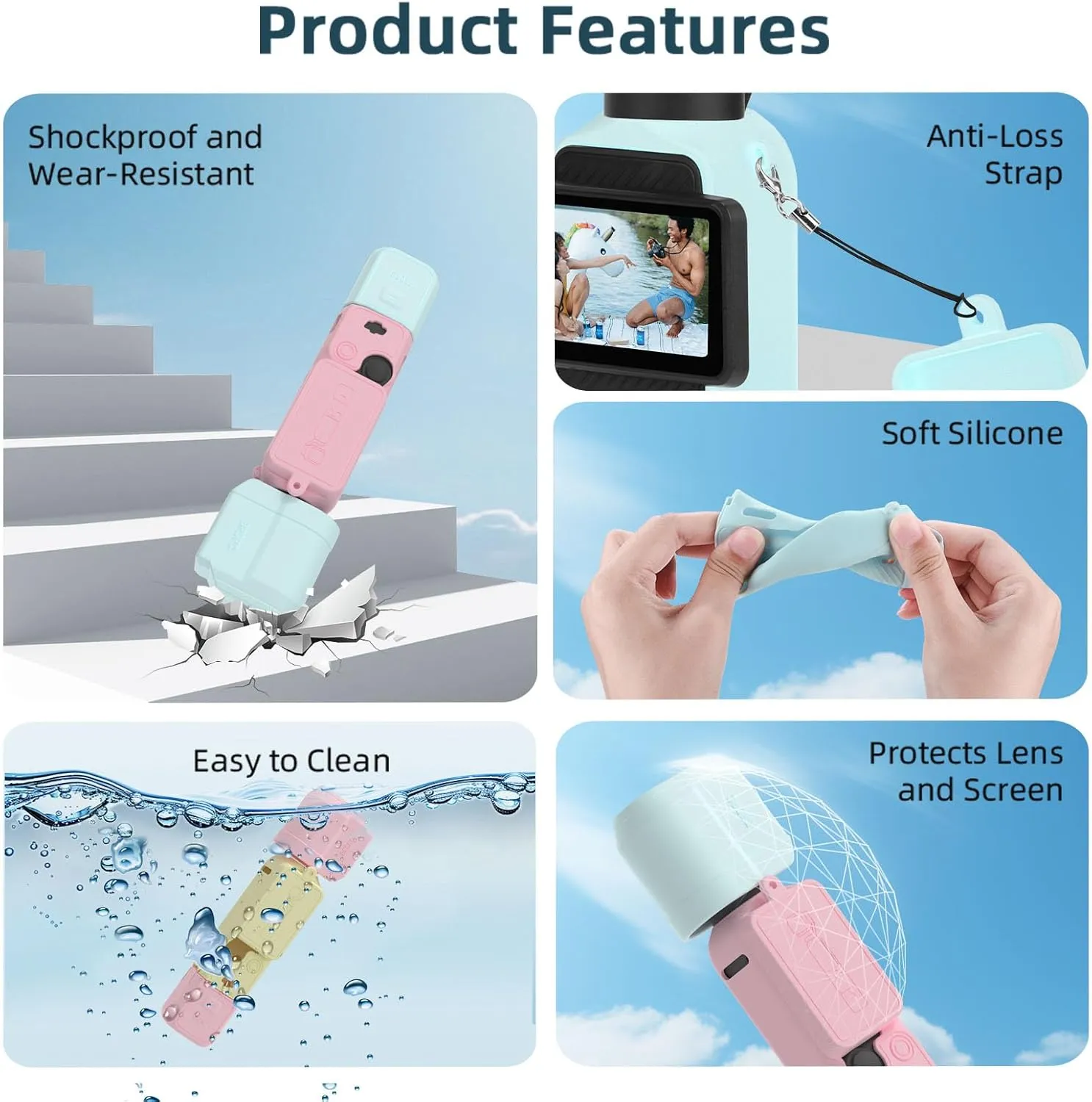Pocket 3 Silicone Cover, Protective Case Lens Protector Scratch-Resistant Sleeve Skin Compatible with DJI OSMO Pocket 3 Creator Combo Accessories(Blue   Pink)