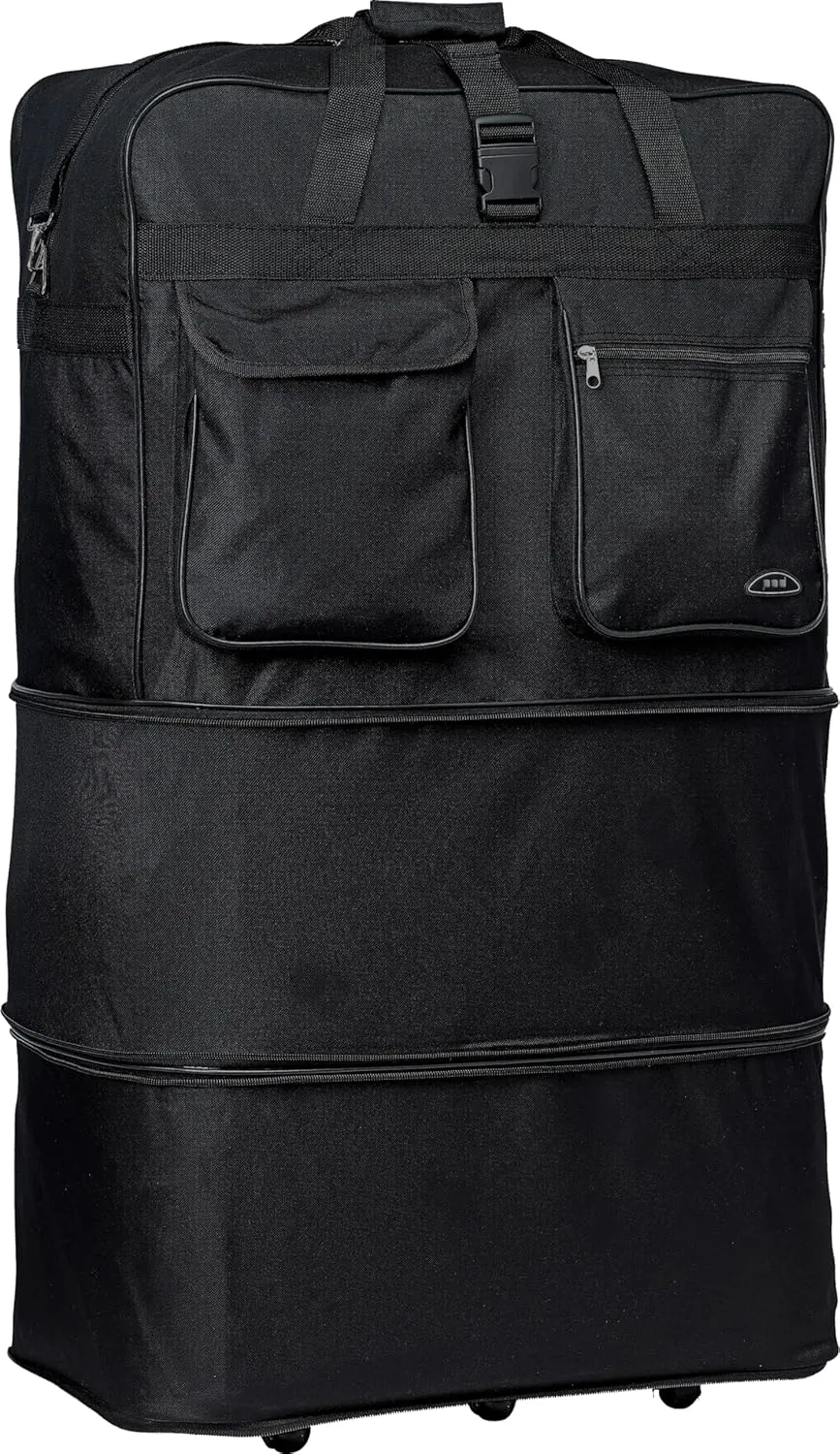 Pod 30" / 36" / 40" Expandable Rolling Wheeled Duffle bag Spinner Luggage suitcase (Black, 36-inch)