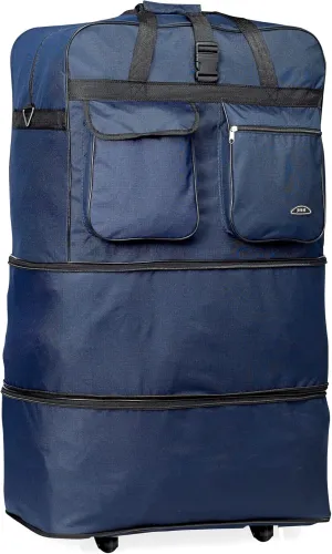 Pod 30" / 36" / 40" Expandable Rolling Wheeled Duffle bag Spinner Luggage suitcase (Navy Blue, 30-inch)