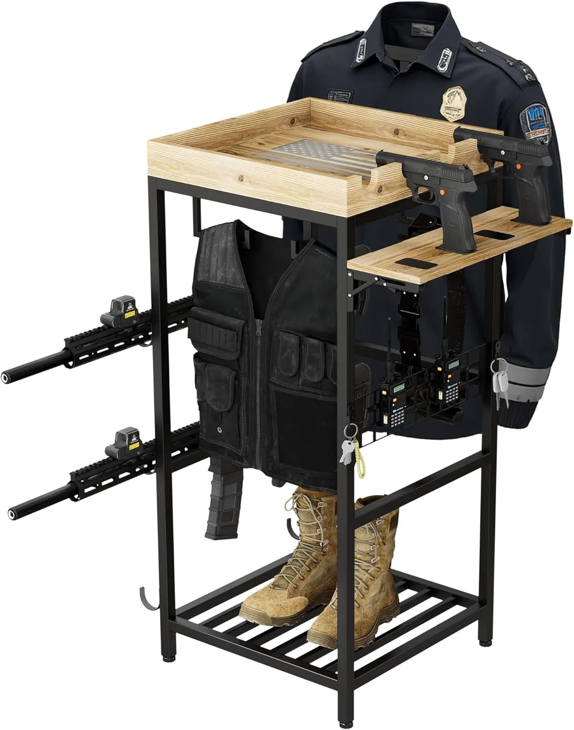 Police Gear Rack, Tactical Gear Storage Rack – Heavy-Duty Police Equipment Organizer with Gun Hooks, Radio Holders & Police Hanger