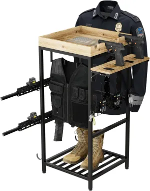 Police Gear Rack, Tactical Gear Storage Rack – Heavy-Duty Police Equipment Organizer with Gun Hooks, Radio Holders & Police Hanger