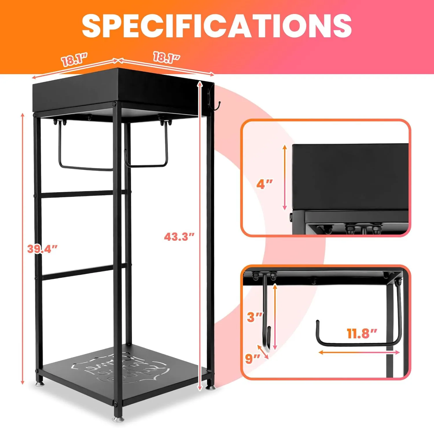 Police Gear Stand, Police Hanger, Tactical Duty Gear Rack with 3 Hooks, Free-Standing All Iron Frame Police Gift Decor with Flag, Police Academy Graduation Gifts, Black (Floor Standing)
