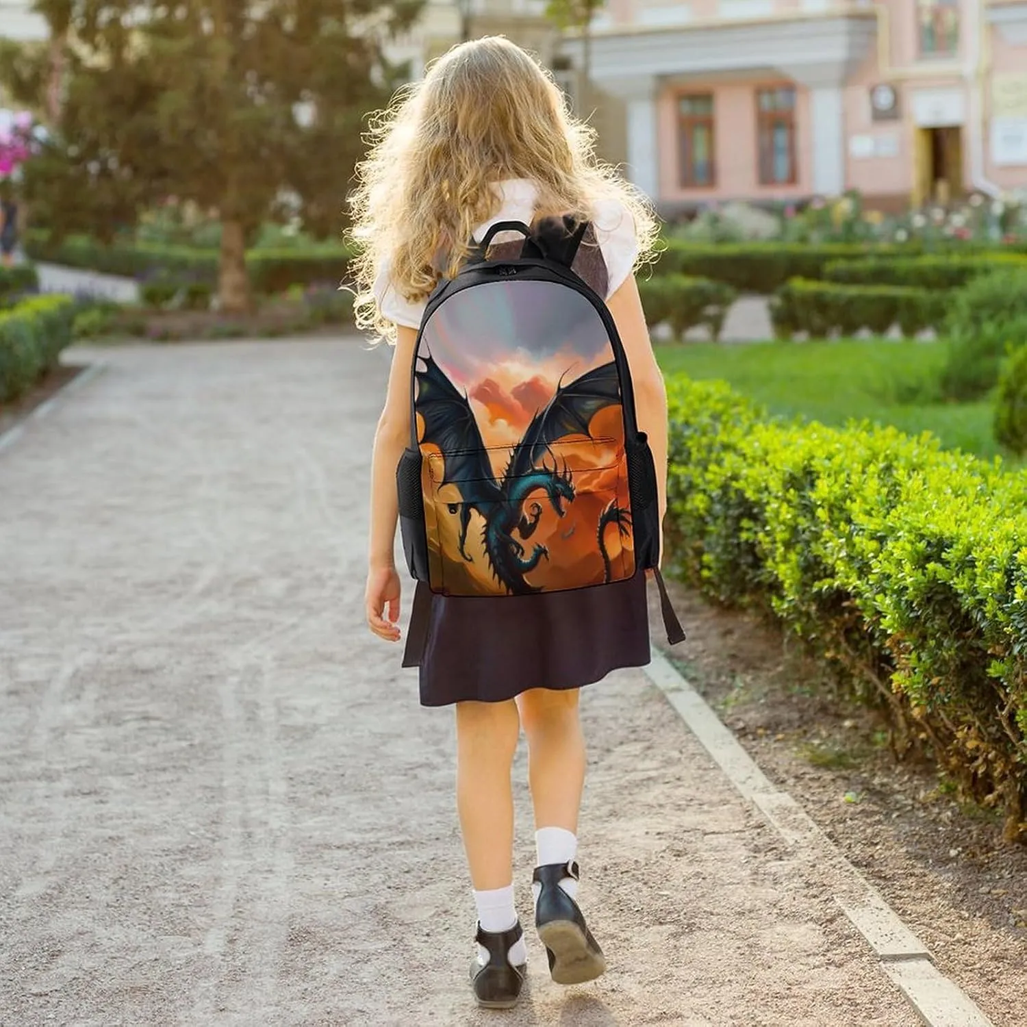 Polyester Daypack Backpack for Trekking Picnic Walking Cycling - Large Capacity Anti-Theft Multipurpose Shoulder Bag, Fantasy Dragon Fire Cool Art Casual Daypack