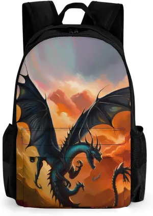 Polyester Daypack Backpack for Trekking Picnic Walking Cycling - Large Capacity Anti-Theft Multipurpose Shoulder Bag, Fantasy Dragon Fire Cool Art Casual Daypack