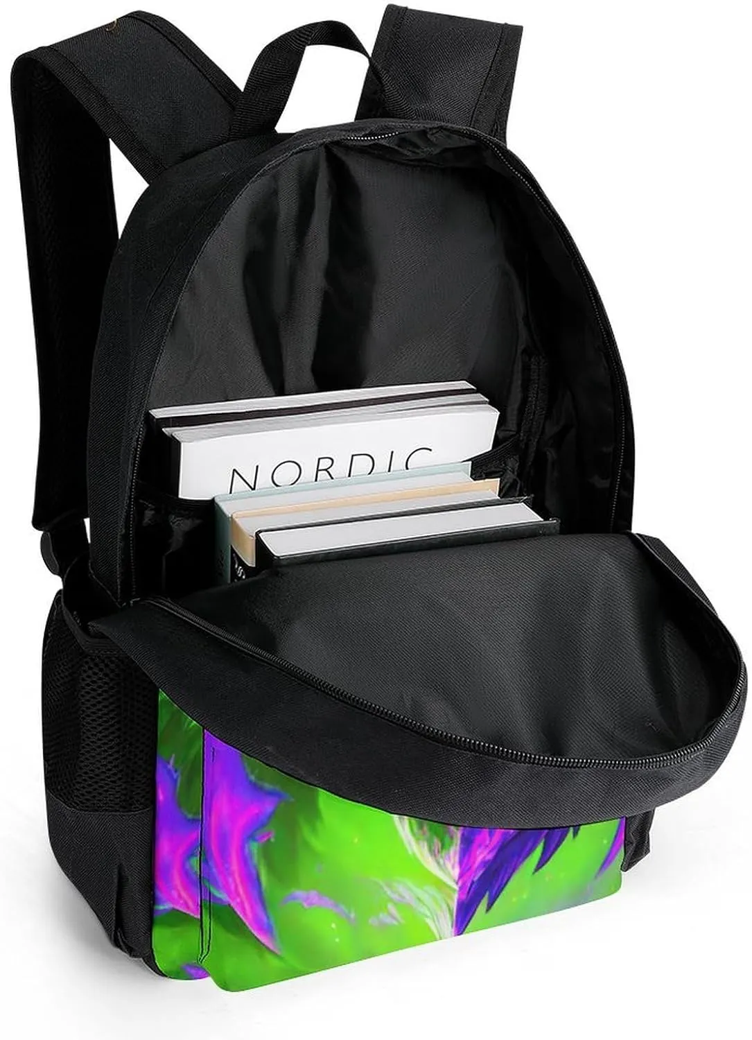 Polyester Daypack Backpack for Trekking Picnic Walking Cycling - Large Capacity Anti-Theft Multipurpose Shoulder Bag, Ice And Fire Flaming Cool Wolf Art Casual Daypack