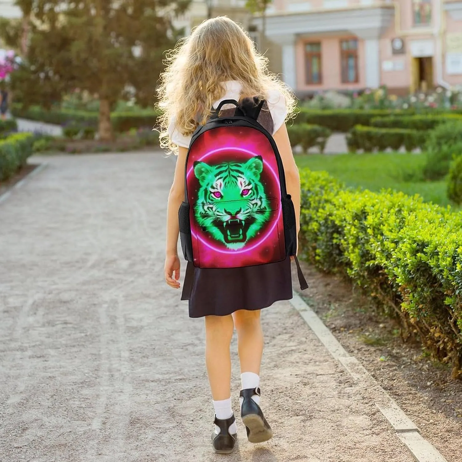 Polyester Daypack Backpack for Trekking Picnic Walking Cycling - Large Capacity Anti-Theft Multipurpose Shoulder Bag, Space Tiger Psychedelic Red Fire Art Casual Daypack