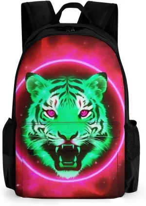 Polyester Daypack Backpack for Trekking Picnic Walking Cycling - Large Capacity Anti-Theft Multipurpose Shoulder Bag, Space Tiger Psychedelic Red Fire Art Casual Daypack
