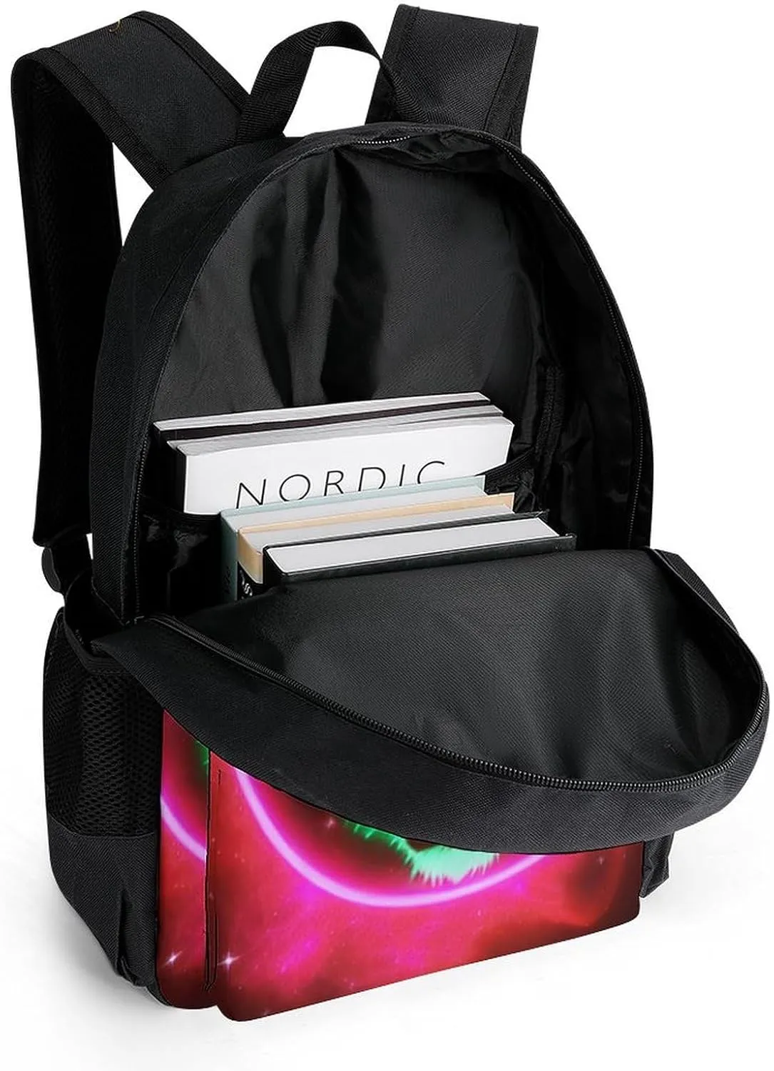 Polyester Daypack Backpack for Trekking Picnic Walking Cycling - Large Capacity Anti-Theft Multipurpose Shoulder Bag, Space Tiger Psychedelic Red Fire Art Casual Daypack