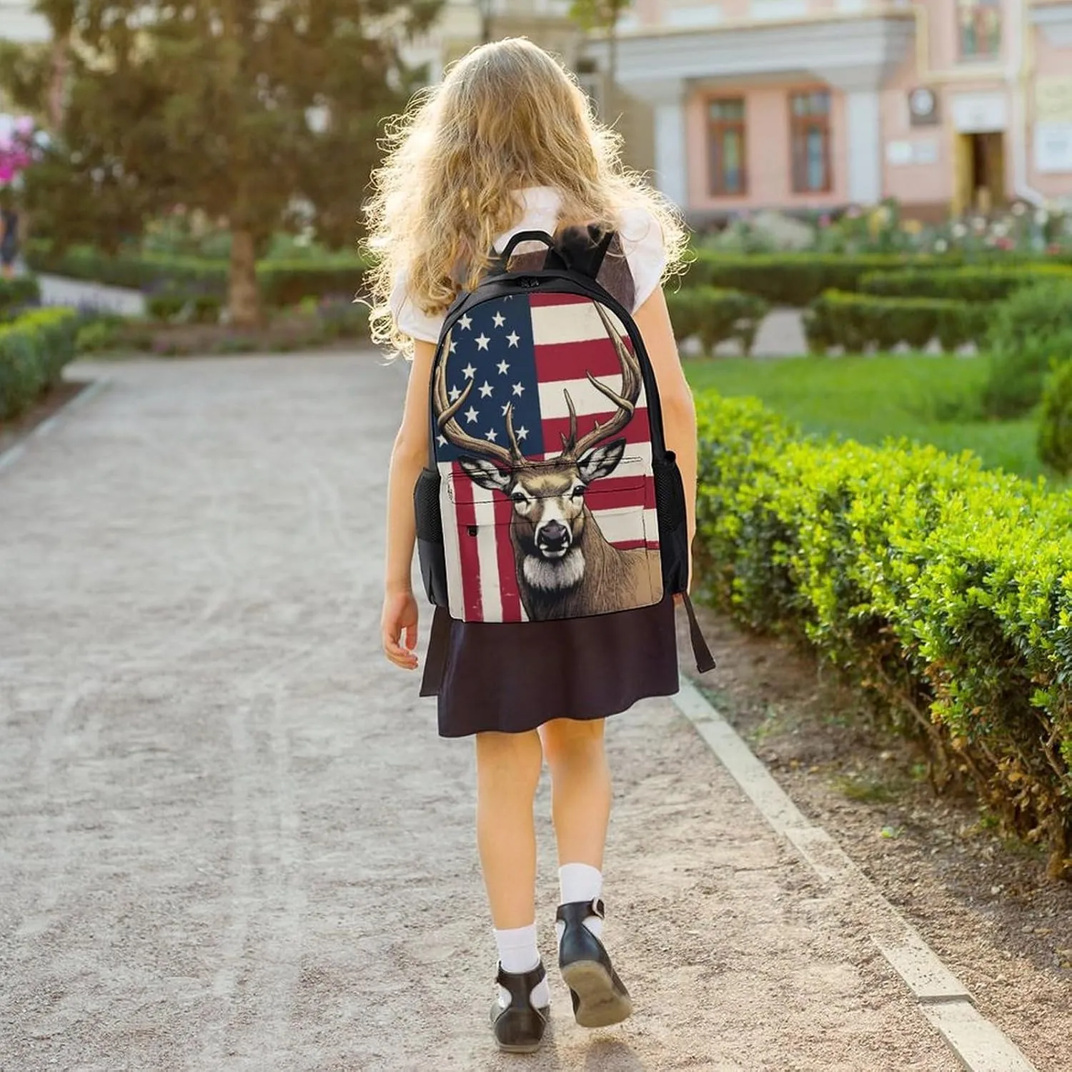 Polyester Daypack Bookbag for Gym Business Bicycle - Large Capacity Multipurpose Anti-Theft Carry On Bag, American Us Flag Hunting Camo Deer Travel Hiking Daypack