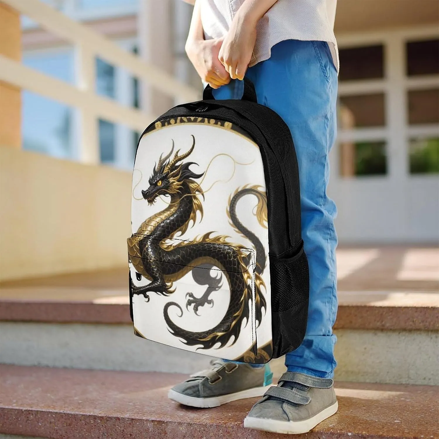 Polyester Daypack Bookbag for Gym Business Bicycle - Large Capacity Multipurpose Anti-Theft Carry On Bag, Chinese Dragons Art Travel Hiking Daypack