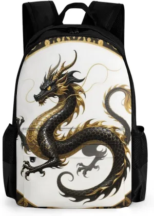 Polyester Daypack Bookbag for Gym Business Bicycle - Large Capacity Multipurpose Anti-Theft Carry On Bag, Chinese Dragons Art Travel Hiking Daypack