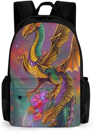 Polyester Daypack for Camping Travel Walking Cycling - Big Capacity Anti-Theft Multipurpose Bookbag, Humming Dragon Art Camping Outdoor Backpack