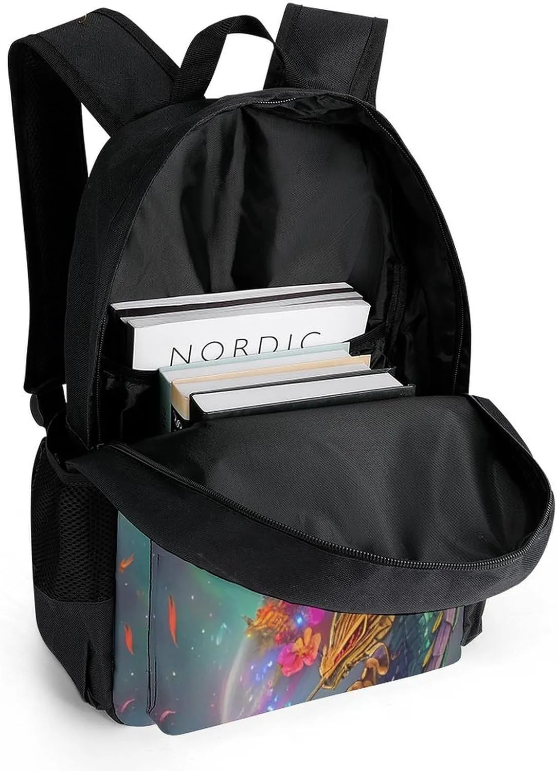 Polyester Daypack for Camping Travel Walking Cycling - Big Capacity Anti-Theft Multipurpose Bookbag, Humming Dragon Art Camping Outdoor Backpack