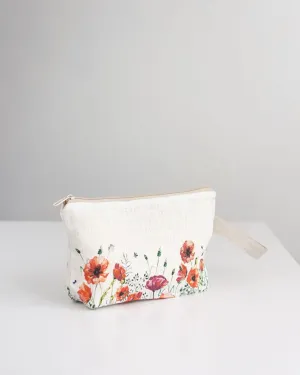 Poppy print wristlet pouch from linen fabric