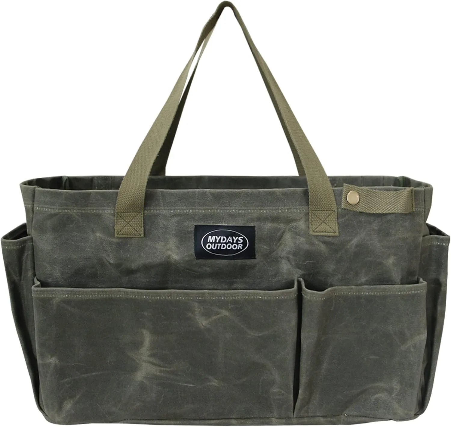 Portable Garden Camping Tool Storage Bag,Waxed Canvas Firewood Carrier Tote bag,Collapsible Sturdy Garden Basket Great for Women, Gardener, Electrician, Repairer(Army Green)