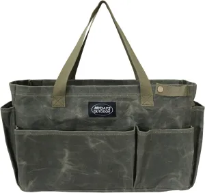 Portable Garden Camping Tool Storage Bag,Waxed Canvas Firewood Carrier Tote bag,Collapsible Sturdy Garden Basket Great for Women, Gardener, Electrician, Repairer(Army Green)
