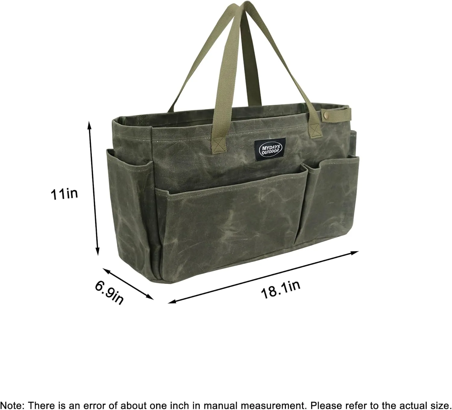 Portable Garden Camping Tool Storage Bag,Waxed Canvas Firewood Carrier Tote bag,Collapsible Sturdy Garden Basket Great for Women, Gardener, Electrician, Repairer(Army Green)