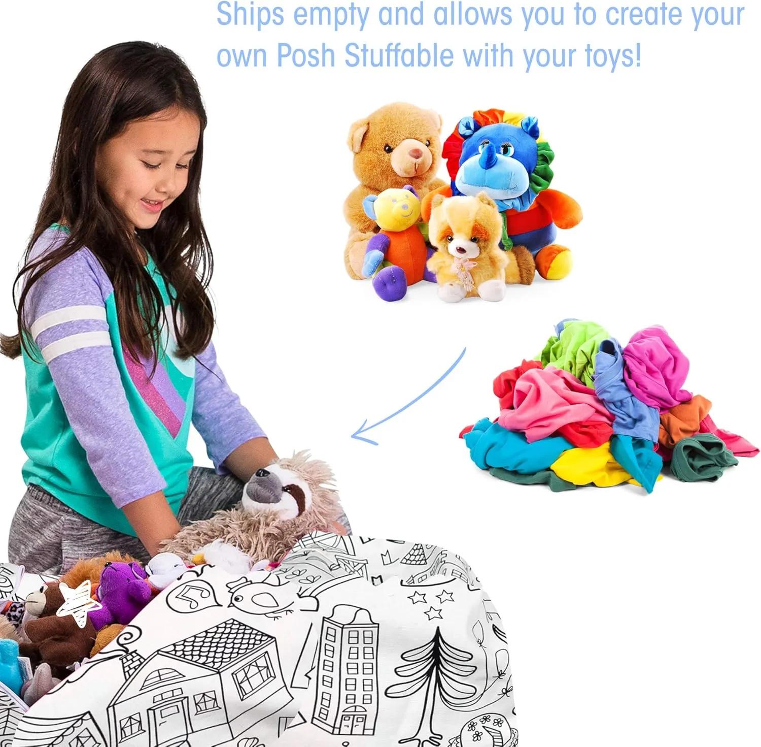 Posh Stuffable Kids Stuffed Animal Storage Bean Bag Chair Cover - Childrens Toy Organizer, Large-38 - Canvas Coloring Fabric - Fun World