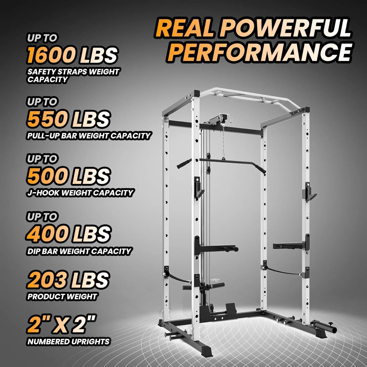 Power Cage,1600LBS Power Cage Squat Rack,Squat Machine with Dip Bar,Workout Equipment Home Gym with Cable Pulley System,Stainless Steel Workout Equipment Weight Rack for Home Gym