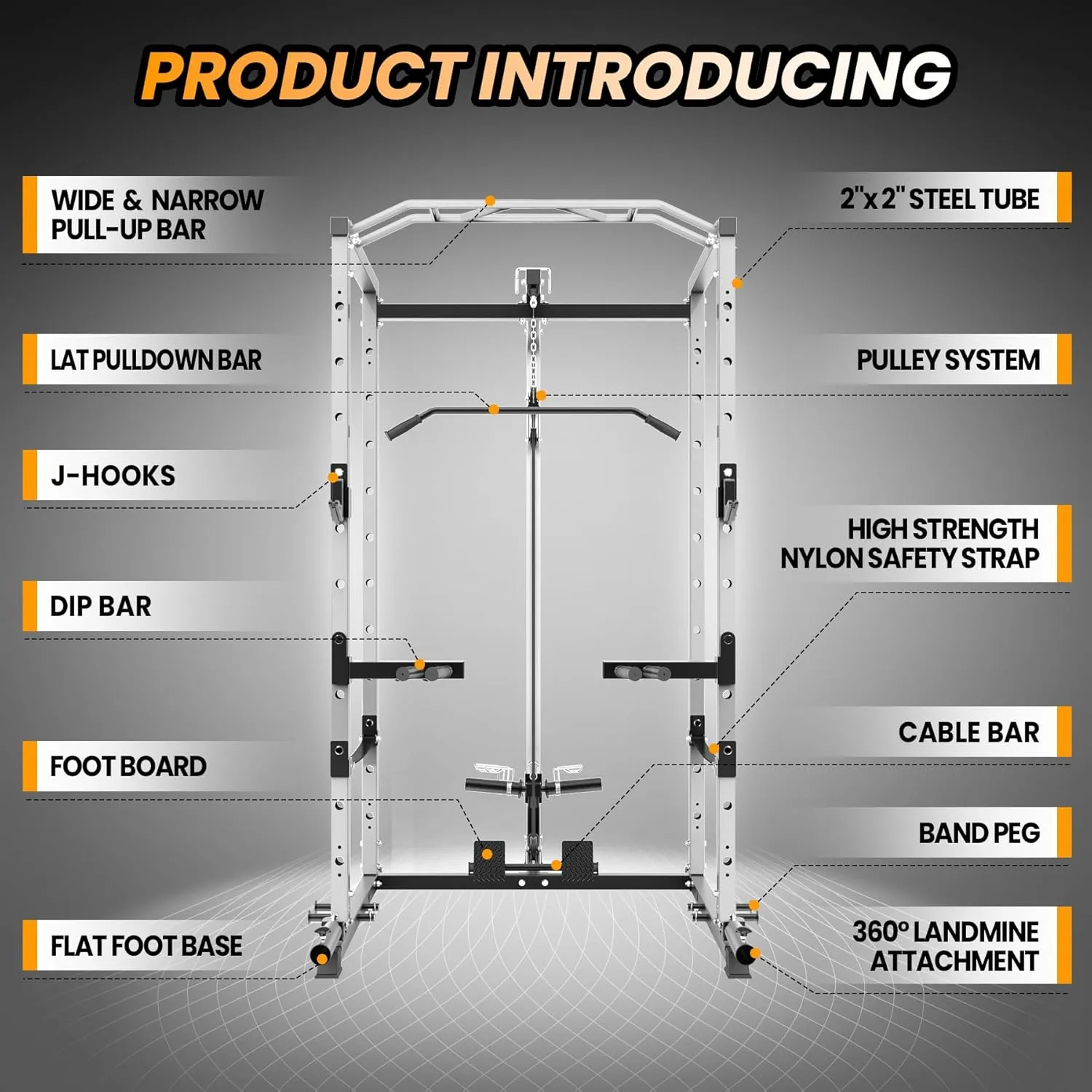Power Cage,1600LBS Power Cage Squat Rack,Squat Machine with Dip Bar,Workout Equipment Home Gym with Cable Pulley System,Stainless Steel Workout Equipment Weight Rack for Home Gym