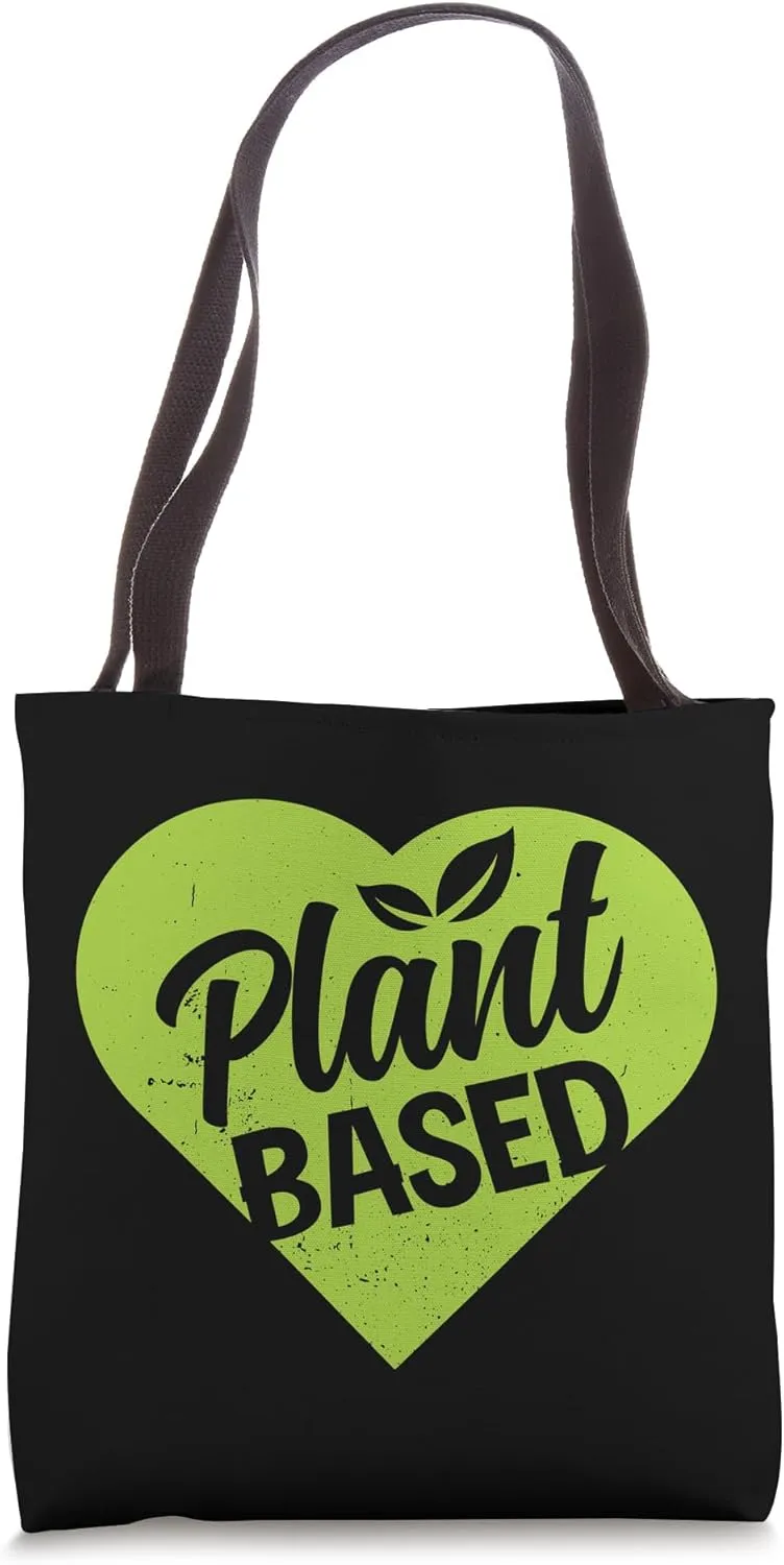 Powered By Plant Based Diet Vegan Life Funny Vegetarian Tote Bag