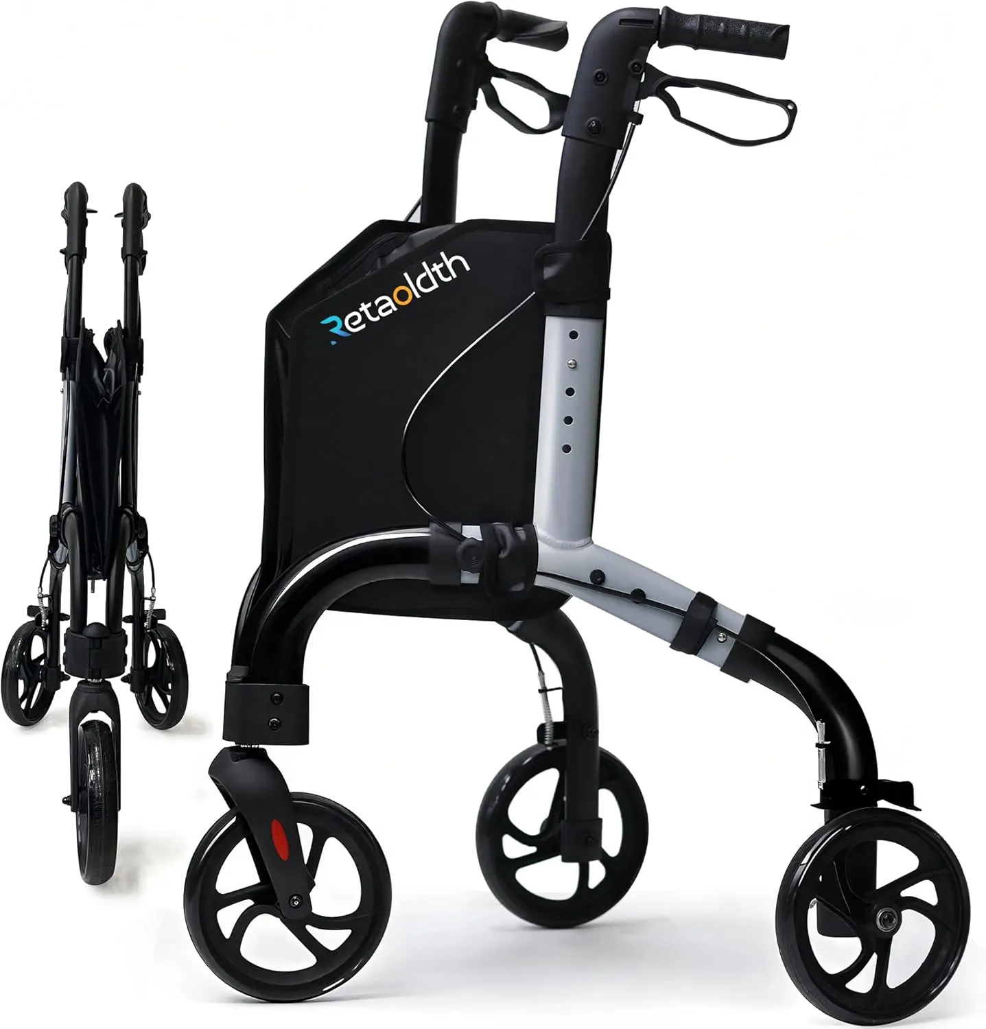 Premium 3 Wheel Rollator Walker for Seniors, Lightweight Foldable Elderly Three Wheeled Rollator with Storage Bag, Aluminum Mobility Aid Rolling Walker (Gray)