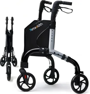 Premium 3 Wheel Rollator Walker for Seniors, Lightweight Foldable Elderly Three Wheeled Rollator with Storage Bag, Aluminum Mobility Aid Rolling Walker (Gray)