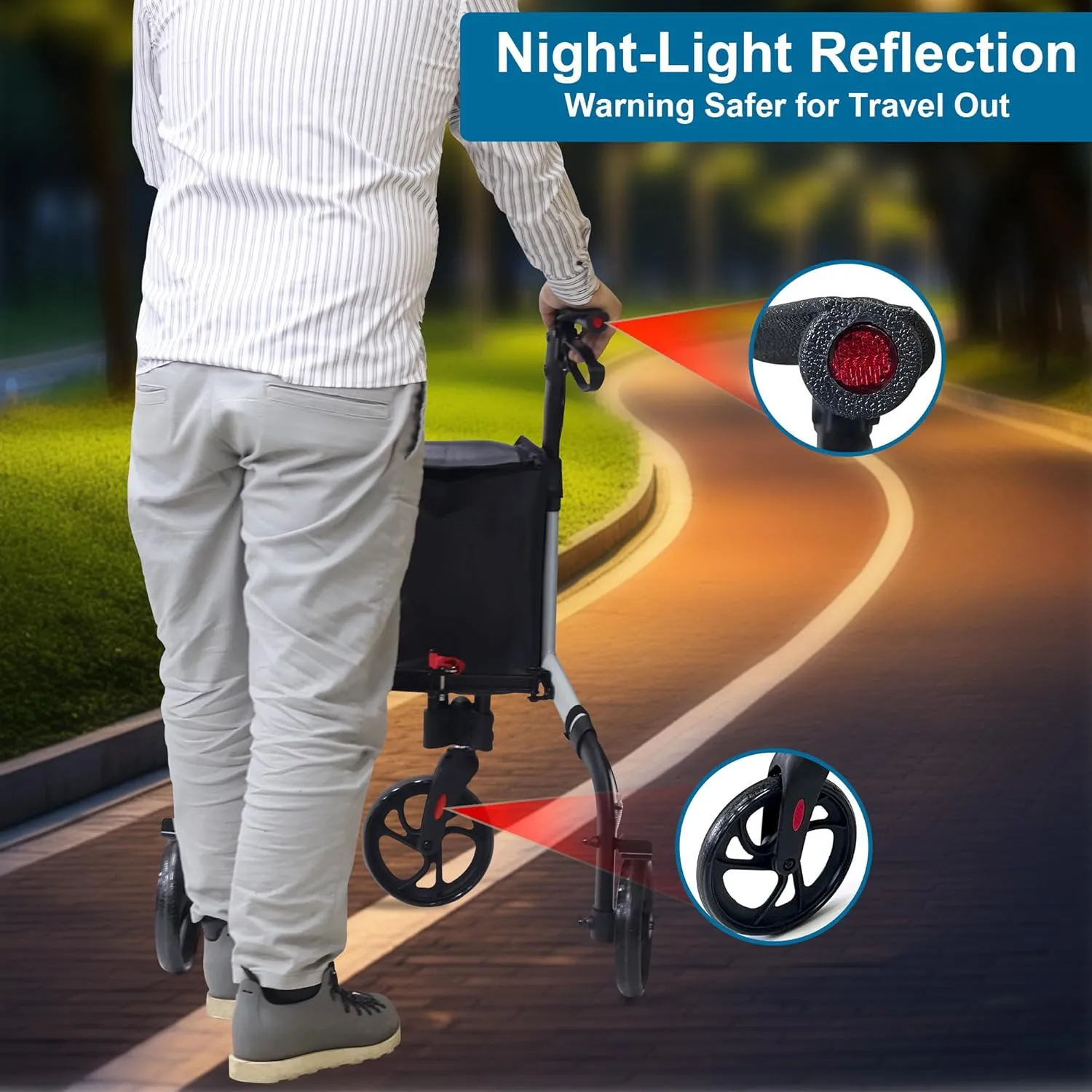 Premium 3 Wheel Rollator Walker for Seniors, Lightweight Foldable Elderly Three Wheeled Rollator with Storage Bag, Aluminum Mobility Aid Rolling Walker (Gray)